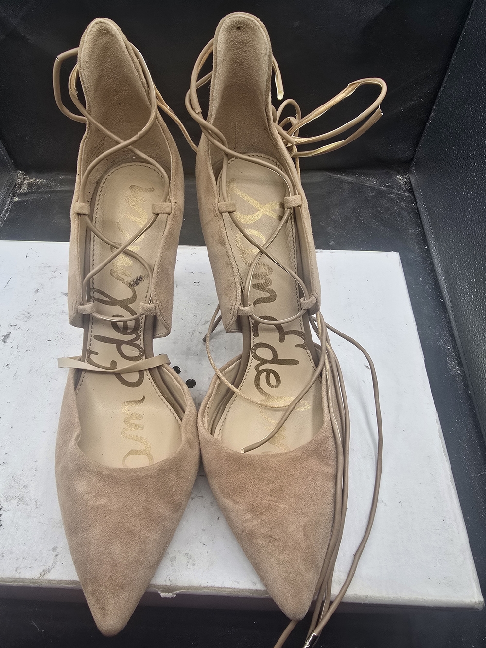 Sam‎ Edelman Nude Suede Lace-Up Pointed Toe Heels